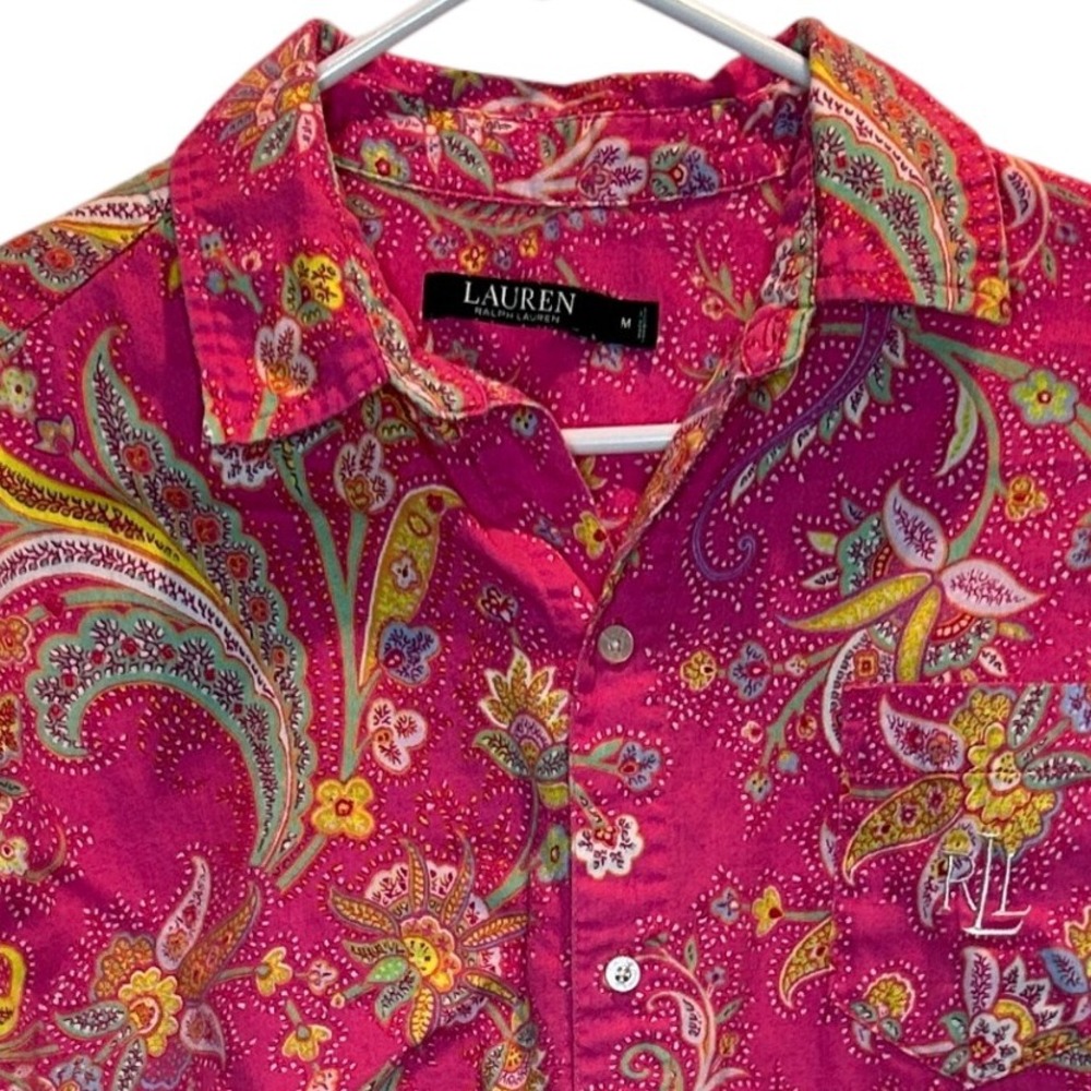 Lauren‎ Ralph Lauren Pink Paisley Print Button Down Shirt Dress Women's Size M